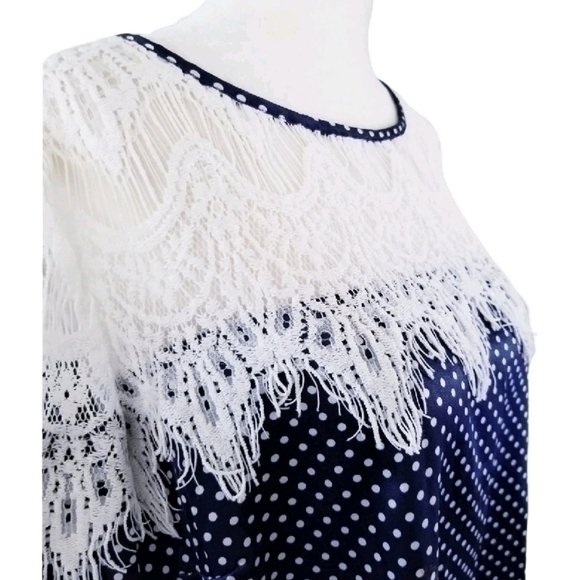 FROCK & FRILL SILKY VINTAGE 50S POLKA DOT LACE BLOUSE SZ 1X 14 - Picture 4 of 7